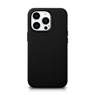 Leather iPhone 14 Pro Magnetic Pouch met Magsafe Litchi Premium Lederen Case Black