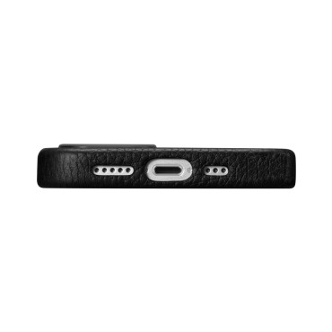Usnje iPhone 14 Pro Magnetna vrečka z Magsafe Litchi Premium Usnje Case Black