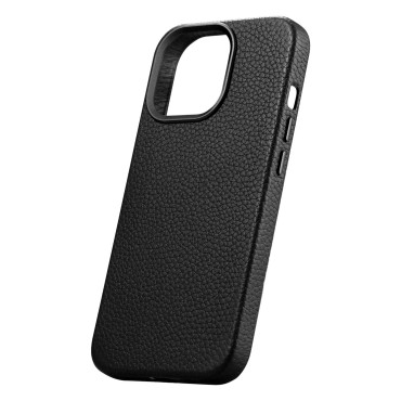 Usnje iPhone 14 Pro Magnetna vrečka z Magsafe Litchi Premium Usnje Case Black