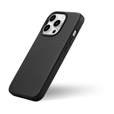 Usnje iPhone 14 Pro Magnetna vrečka z Magsafe Litchi Premium Usnje Case Black