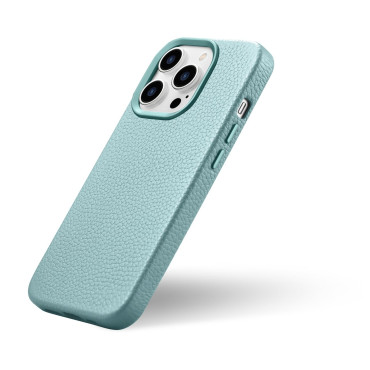 Läderfodral iPhone 14 Pro Magnetisk med Magsafe Litchi Premium Läderfodral Grön