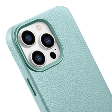 Leather case iPhone 14 Pro magnetic with Magsafe Litchi Premium Leather Case green