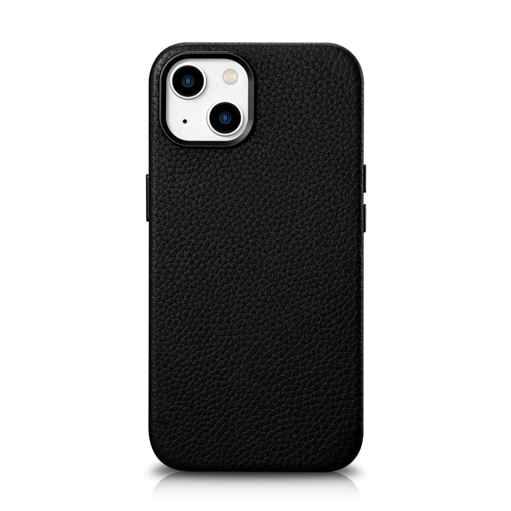 Leather iPhone 14 Plus Magnetic Case met Magsafe Litchi Premium Lederen Case Black
