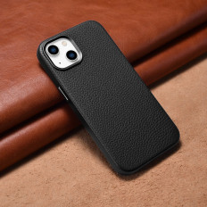 Kožené iPhone 14 plus magnetický puzdro s Magsafe Litchi Premium Case Black
