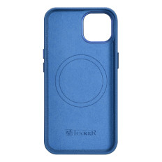 Caso de couro iPhone 14 Plus magnético com Magsafe Lichi Premium Chair Case Blue