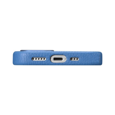 Leather case iPhone 14 Plus magnetic with Magsafe Litchi Premium Leather Case Blue