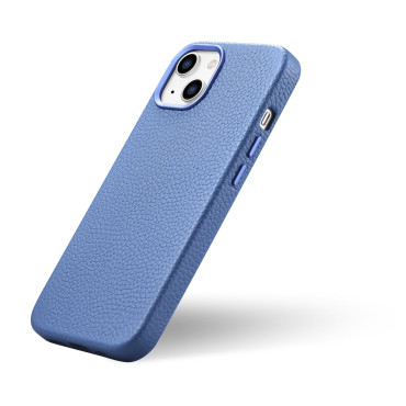 Lederen tas iPhone 14 plus magnetisch met Magsafe Litchi Premium Lederen Case Blue