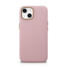 Leren tas iPhone 14 plus magnetisch met Magsafe Litchi Premium lederen case roze