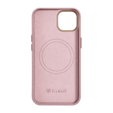Leren tas iPhone 14 plus magnetisch met Magsafe Litchi Premium lederen case roze