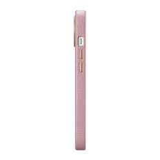 Leren tas iPhone 14 plus magnetisch met Magsafe Litchi Premium lederen case roze