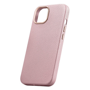 Leren tas iPhone 14 plus magnetisch met Magsafe Litchi Premium lederen case roze