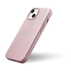 Leren tas iPhone 14 plus magnetisch met Magsafe Litchi Premium lederen case roze