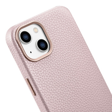 Leren tas iPhone 14 plus magnetisch met Magsafe Litchi Premium lederen case roze