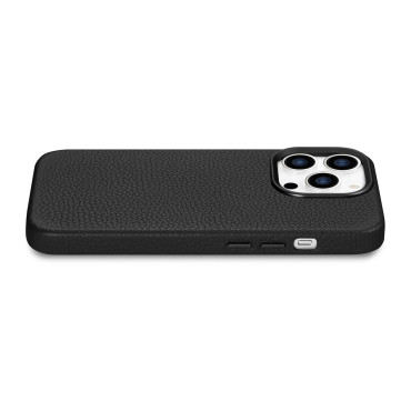 Funda de cuero iPhone 14 Pro magnética magnética con Magsafe Litchi Funda de cuero premium negro