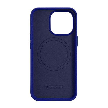 Läder iPhone 14 Pro Magnetic Magnetisk med Magsafe Litchi Premium Leather Case Navy