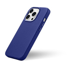 Läder iPhone 14 Pro Magnetic Magnetisk med Magsafe Litchi Premium Leather Case Navy