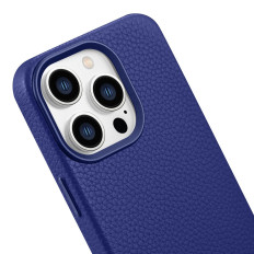 Läder iPhone 14 Pro Magnetic Magnetisk med Magsafe Litchi Premium Leather Case Navy