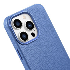 Kožna kućica iPhone 14 Pro magnetska magnetna s magsafe lichi premium kožom kućište plave boje