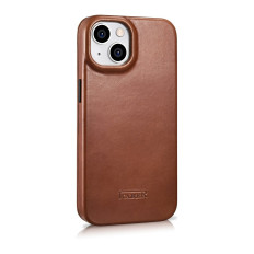 Kožené puzdro iPhone 14 s magnetickými klapkami Magsafe CE Olejový vosk Premium Kožená Hnedá