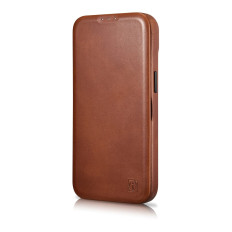 Lærveske iPhone 14 med magnetiske klaffer Magsafe CE Oil Wax Premium Leather Brown