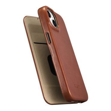 Kožené puzdro iPhone 14 s magnetickými klapkami Magsafe CE Olejový vosk Premium Kožená Hnedá