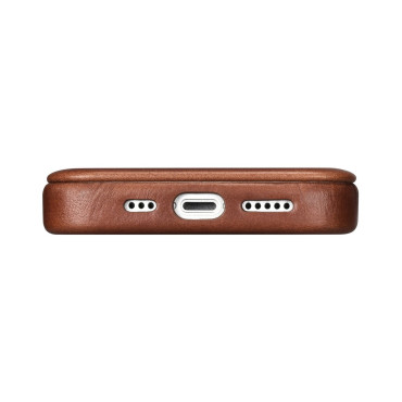 Kožené puzdro iPhone 14 s magnetickými klapkami Magsafe CE Olejový vosk Premium Kožená Hnedá