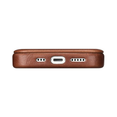 Kožené puzdro iPhone 14 s magnetickými klapkami Magsafe CE Olejový vosk Premium Kožená Hnedá