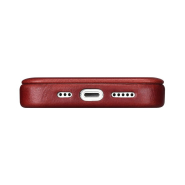 Kožené puzdro iPhone 14 Pro s magnetickými klapkami Magsafe CE Olejový vosk Premium Leather Bordeaux