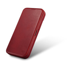 Usnje iPhone 14 plus primer z magsafe CE CE magnetni flip cela vosek premium usnje burgundy