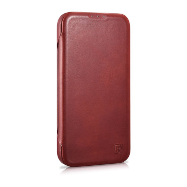 Usnje iPhone 14 plus primer z magsafe CE CE magnetni flip cela vosek premium usnje burgundy