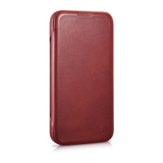 Usnje iPhone 14 plus primer z magsafe CE CE magnetni flip cela vosek premium usnje burgundy