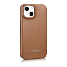 Leather case iPhone 14 with magnetic flaps Magsafe CE premium leather light brown