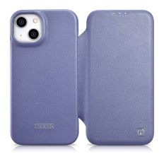 Caso de couro iPhone 14 com flap magnético magsafe ce premium luz de couro roxo