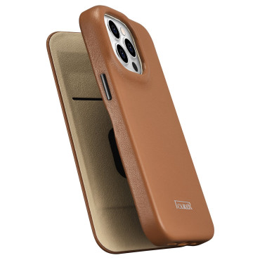 Kožené puzdro iPhone 14 Pro s magnetickým flip Magsafe CE Premium Leather Light Brown