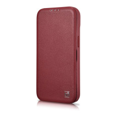 Leather case iPhone 14 Pro with magnetic flap Magsafe CE premium leather burgundy