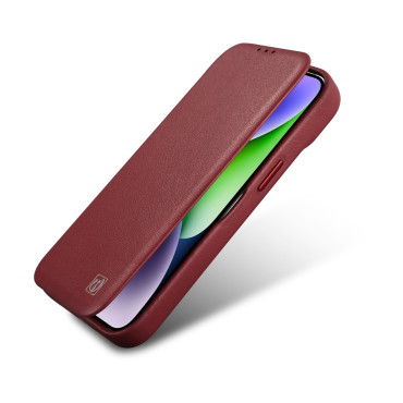 Caso de couro iPhone 14 pro com flap magnético magsafe ce premium couro borgonha