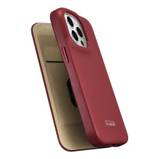 Caso de couro iPhone 14 pro com flap magnético magsafe ce premium couro borgonha