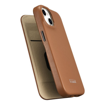 Funda de cuero iPhone 14 Plus con aletas magnéticas Magsafe CE Premium Cuero Light Bronze