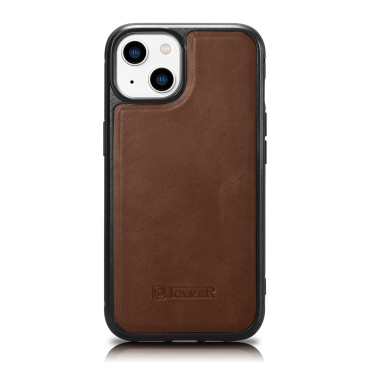 Case bedekt met natuurlijke huid voor iPhone 14 lederen olie was donkerbruin