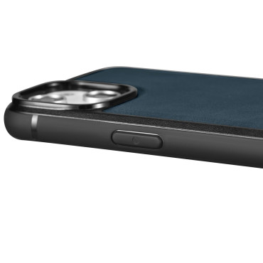 Fall täckt med naturlig hud till iPhone 14 läderolja vax marinblå