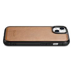 Caso coberto com a pele natural para iphone 14 couro cera de óleo castanho