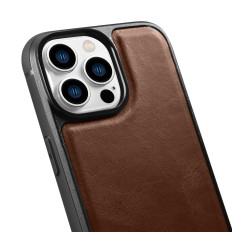 Fodral täckt med naturlig hud för iPhone 14 Pro läderolja Vax mörkbrun