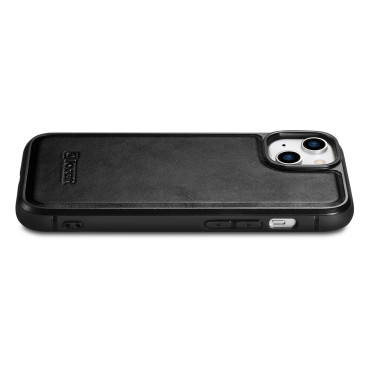 Prípad pokrytý prírodnou kožou pre iPhone 14 plus kožený olejový vosk čierny