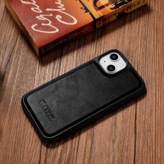 Prípad pokrytý prírodnou kožou pre iPhone 14 plus kožený olejový vosk čierny