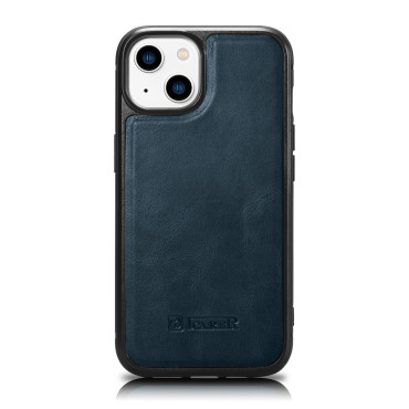 Case bedekt met natuurlijke huid tot iphone 14 plus lederen olie wax marine