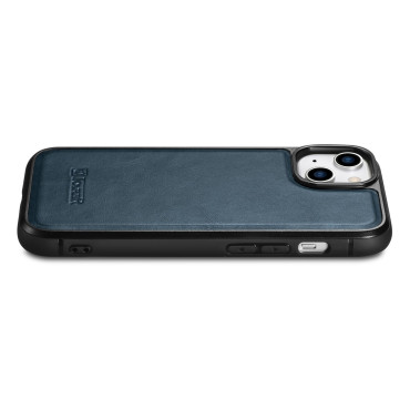Prípad pokrytý prírodnou kožou do iPhone 14 plus kožené oleja vosk námorníctvo