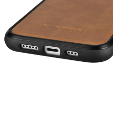 Caso coberto com a pele natural para o iPhone 14 mais o óleo de óleo de couro bronze brilhante