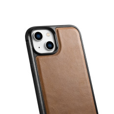 Caso coberto com a pele natural para o iPhone 14 mais o óleo de óleo de couro bronze brilhante