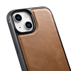 Cas couvert de peau naturelle pour iPhone 14 plus la cire d'huile en cuir bronze brillant