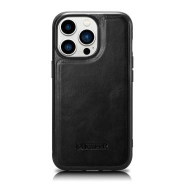 Case bedekt met natuurlijke huid voor iphone 14 pro max lederen olie was zwart